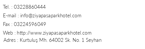 Ziyapaa Park Otel telefon numaralar, faks, e-mail, posta adresi ve iletiim bilgileri